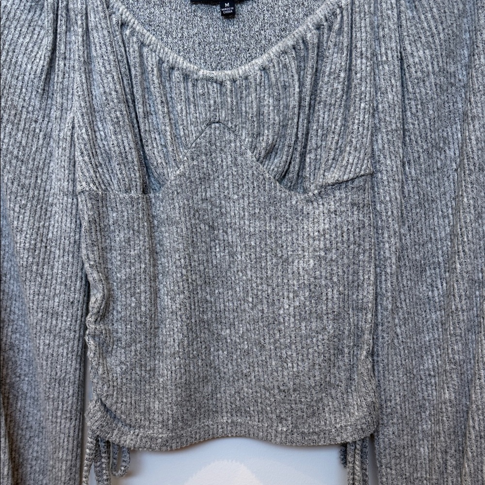 Love Tree Gray Ribbed Blouse - Picture 2 of 4